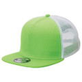 Lime green snapback trucker cap with white mesh back panels and flat peak