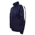 Navy track jacket with white side panel and perforated lower section detail