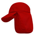 Deep red legionnaire cap with curved peak and rear neck flap for sun protection