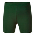 Forest green bike shorts with elastic waistband and fitted silhouette