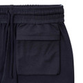 Navy sports shorts with elasticated waistband, side pockets and external zippered pocket detail