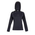 Charcoal heather ladies hooded pullover with half-zip and contrast drawcord detail