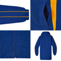 Royal blue kids sport jacket with gold contrast panels and piping detail