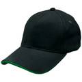 Black structured baseball cap with contrasting kelly green sandwich peak and eyelets