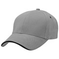 Light grey structured baseball cap with black sandwich peak trim and metal eyelet detail