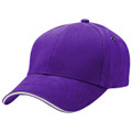 Purple structured baseball cap with white sandwich peak brim and smooth six-panel crown