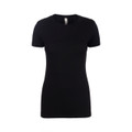 Black women's crew neck t-shirt with short sleeves and smooth cotton-poly blend fabric