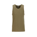 Olive green sleeveless tank top with round neckline and relaxed fit on white background