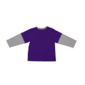 Deep purple tee with contrast grey marle long sleeves in layered look style