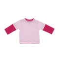 Baby long sleeve layered-look tee in pale pink with hot pink contrast sleeves and shoulder snap buttons