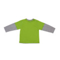 Lime green kids tee with contrast grey long sleeves and neckline trim in layered-look style
