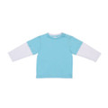 Aqua/White Bobbi Kids Long Sleeve Layer Look T-Shirt, featuring a two-tone design with mock under-sleeves for a layered style, ideal for children's casual wear.
