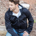 Navy waterproof shell jacket with light blue inner lining, full front zip and zippered chest pocket