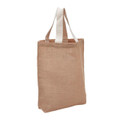 Natural jute tote bag with contrasting cream cotton handles and visible weave texture