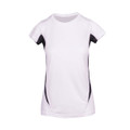 White quick dry women's tee with black contrast panels on sleeves and sides