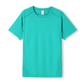 Teal green men's quick dry crew neck tee with contrast raglan panels and curved hem seam detail