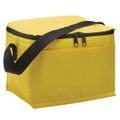 Bright yellow insulated cooler bag with black zipper trim and adjustable shoulder strap