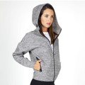 Grey marle hoodie jacket with high funnel neck and black contrast zip detailing