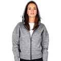 Grey marle hoodie jacket with high funnel neck, black contrast zip and trim, front pockets