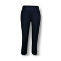 Navy blue three-quarter length high-waisted leggings with wide waistband