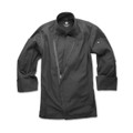 Charcoal chef jacket with asymmetric zipper closure and rolled three-quarter sleeves