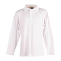 White long sleeve polo shirt with collar and button placket
