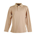 Sand beige long sleeve polo shirt with collar and three-button placket