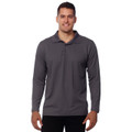 Charcoal grey long sleeve polo shirt with collar and button placket on male model
