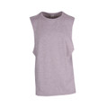Heather grey muscle tank with low cut armholes and crew neckline, front view