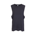 Charcoal men's muscle tee tank with crew neck, low cut armholes and straight hem, flat lay