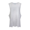 Grey marle sleeveless muscle tank with deep cut armholes and relaxed fit silhouette