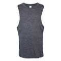 Charcoal heather sleeveless tank top with crew neck and relaxed armholes