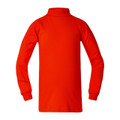 Bright red long sleeve skivvy with ribbed roll neck and cuffs, back view showing raglan sleeves