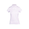White ladies polo shirt with contrast panel detail on shoulders and button placket