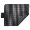 Charcoal and white plaid polar fleece picnic blanket with grey reverse side and carry handle