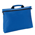 Royal blue polyester satchel with black contrast zipper and carry handles