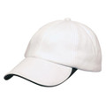 White quick-dry baseball cap with contrasting black undervisor and piping detail