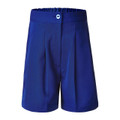 Royal blue tailored school shorts with elasticated waistband and white button detail at front