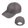 Charcoal heather polyester baseball cap with curved brim and adjustable back strap, front and rear views