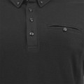 Black cotton jacquard knit polo with button-down collar, four-button placket and chest pocket detail