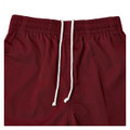Maroon plain shorts with elasticated waistband and white drawstring cord, close-up packshot