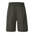 Khaki plain school shorts with elasticated waistband and relaxed fit, flat lay packshot