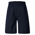 Navy blue pull-on school shorts with elasticated waistband and clean flat front panels