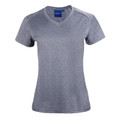 Grey marle women's v-neck t-shirt with reflective piping detail on shoulders and sleeves