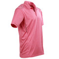 Coral pink heathered polo shirt with reflective piping detail and moisture-wicking fabric