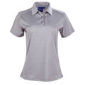 Women's light grey quick-dry polo shirt with reflective piping detail on shoulders and collar