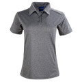 Charcoal grey marle ladies polo shirt with contrast reflective piping on shoulders and button placket