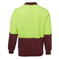 Hi-vis yellow and maroon half-zip fleece sweater shown from back with contrast colour blocking