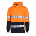 Orange and navy two-tone hi vis pullover hoodie with dual 3M reflective tape bands on chest and waist