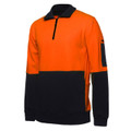 High visibility orange and navy two-tone fleece sweater with half zip and black collar